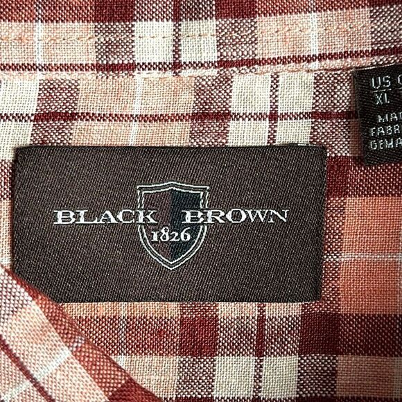 NWT Black Brown 1826 Linen Casual Plaid Button Down Shirt Long Sleeve XL - Picture 10 of 13